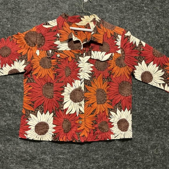 French Laundry Kids Floral Jean Jacket - Red, Orange, White - Picture 10 of 13